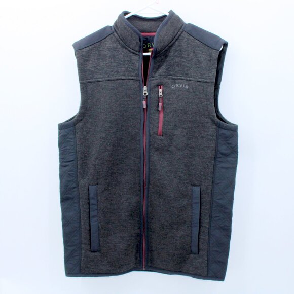 Orvis Other - Orvis Black Gray Red Accent Denali Sweater Fleece Vest Full Zip Medium